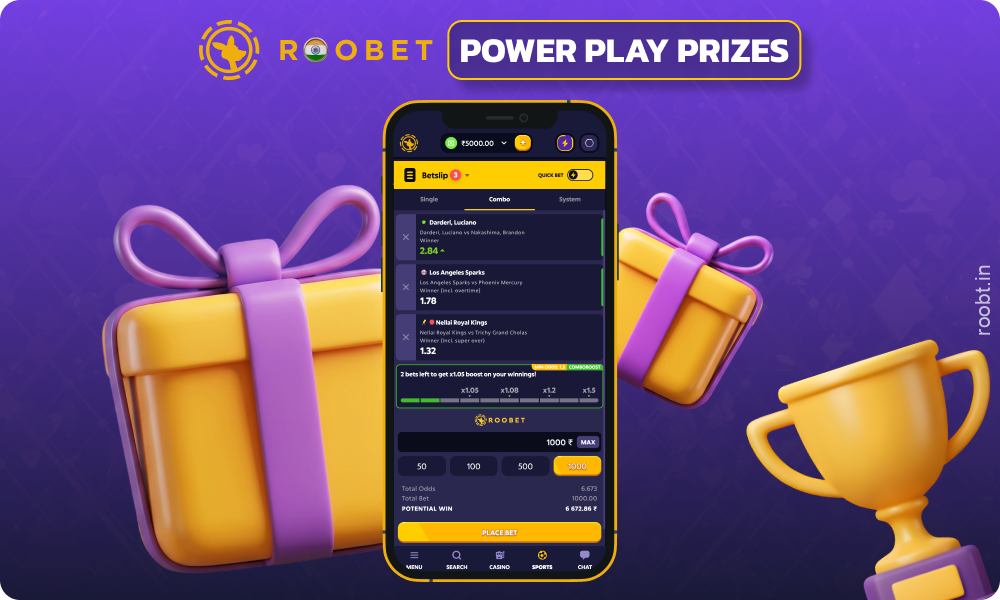 The top 10 players receive Power Play prizes in the Roobet app